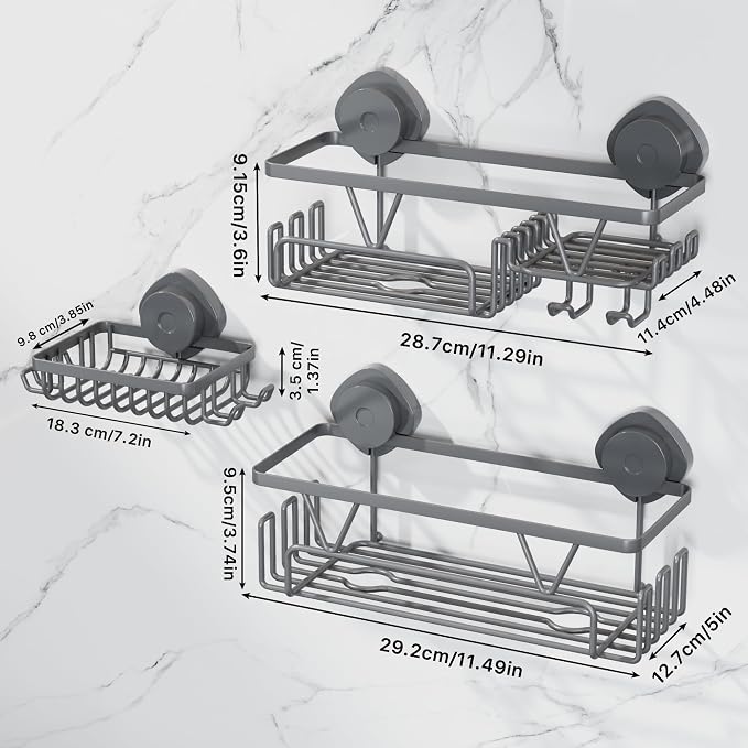 KEGII Suction Cup Shower Caddy – 3 Pack Suction Cup Shelf - Image 2