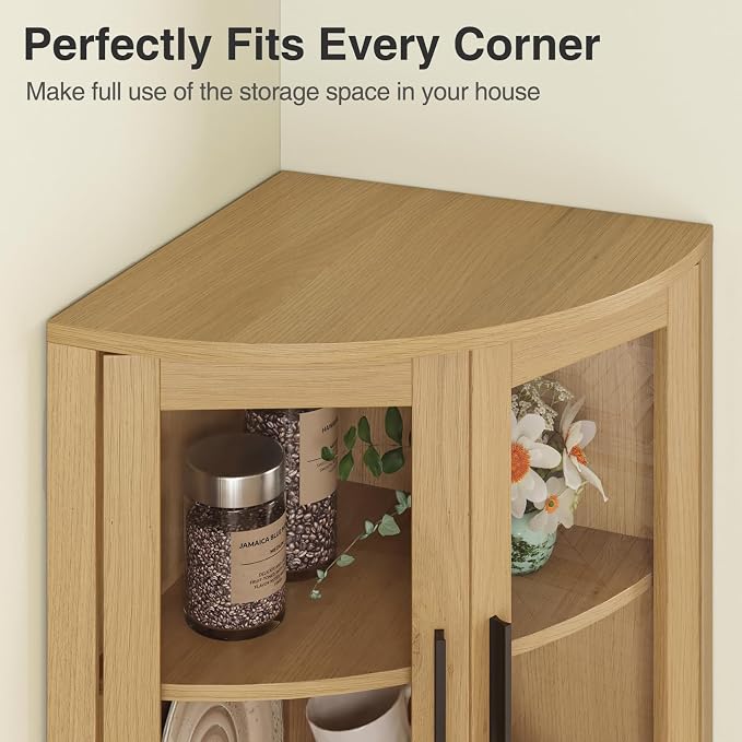 64.9" Tall Corner Cabinet, Modern Fluted Storage Cabinet - Image 6