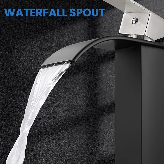 Airuida Vessel Sink Faucet Tall Waterfall Bathroom Fixtures Matte Black&Brushed - Image 4