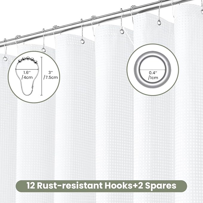 Inhousolu Fabric Shower Curtain Waffle Weave, 230 GSM Heavy Duty, Weighted Hem - Image 2