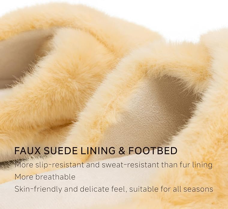 Chantomoo Womens Slippers Memory Foam Fuzzy Cross Band Faux Fur Slippers - Image 2