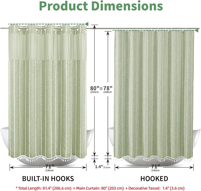No Hook Long Shower Curtain Set - Image 7