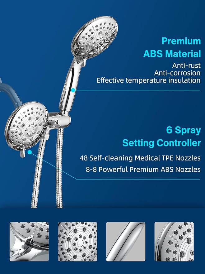 Cobbe 48-Setting High Pressure 3-Way Shower Head Combo, Hand Held Shower & Rain - Image 5