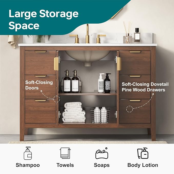 48 Inch Walnut Bathroom Vanity - Image 6