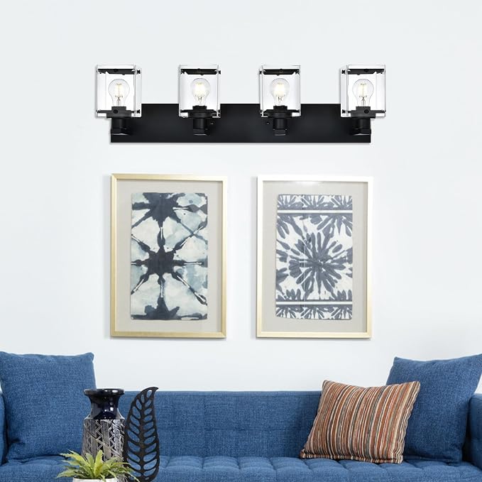 4-Light Bathroom Vanity Light Fixture, Modern Black Wall Lighting Over Mirror - Image 8