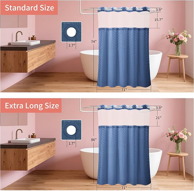 Hookless Shower Curtain with Snap in Liner 71" x 74" Double-Layer Waterproof - Image 6