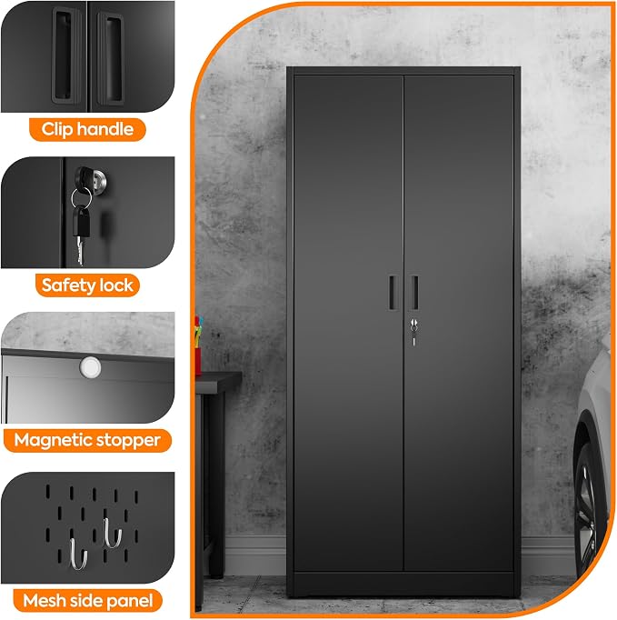 Aobabo Broom Closet Storage Cabinet, Lockable Garage Storage Cabinet - Image 4