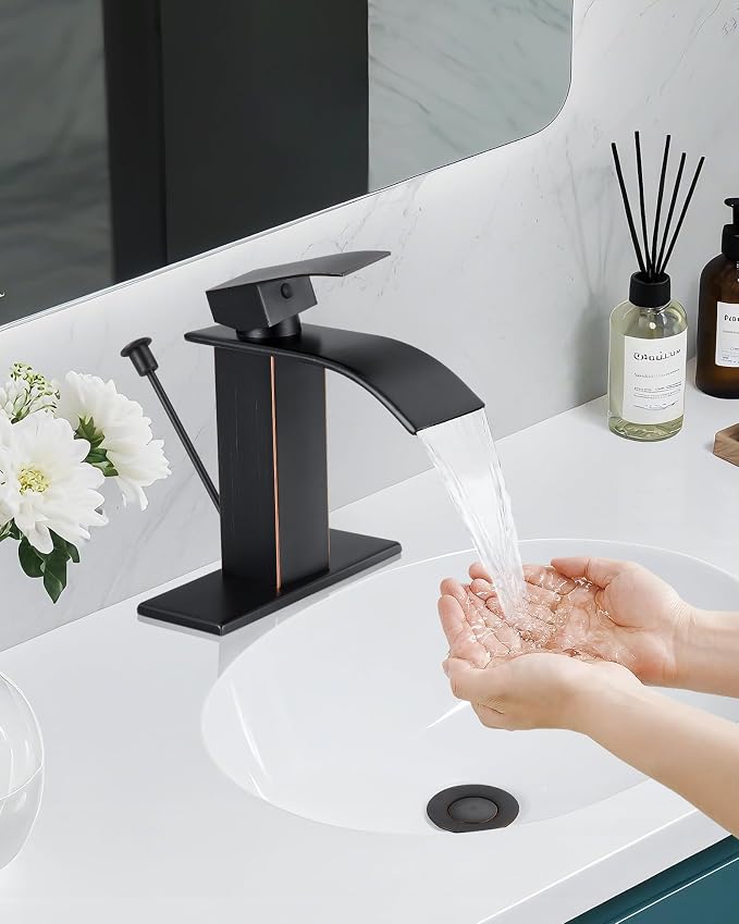 Bathroom Faucets with Lift Rod Drain Oil Rubbed Bronze Waterfall Bathroom Sink - Image 5