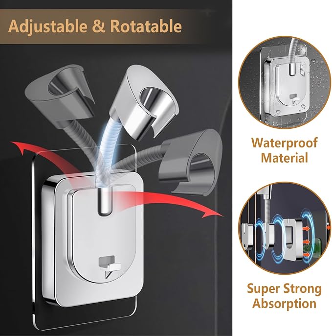 360° Adjustable Flexible Suction Cup Shower Head Holder, Wall Mount - Image 4
