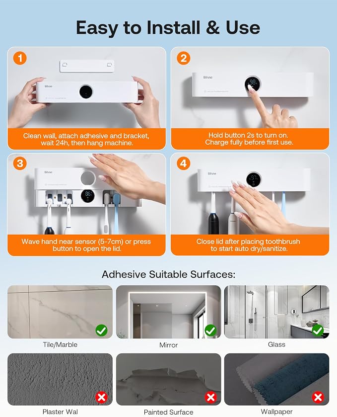 Bitvae Toothbrush Holder, Cleaning and Fast Drying, 5 Toothbrush Slots or - Image 7