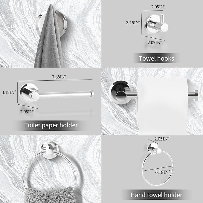 Polished Chrome Bathroom Hardware Set 4 Piece Towel Rack Bath Shower - Image 6