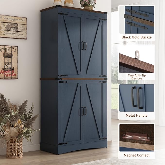71" Tall Kitchen Pantry, Farmhouse Storage Cabinet - Image 6