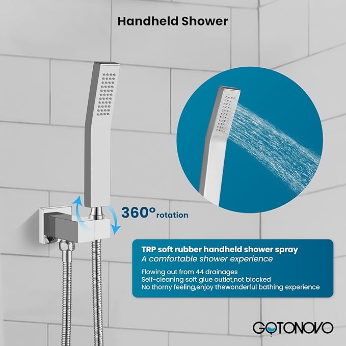 gotonovo Rainfall Bathroom Shower System Rain Shower Head and Handle Set Wall - Image 4