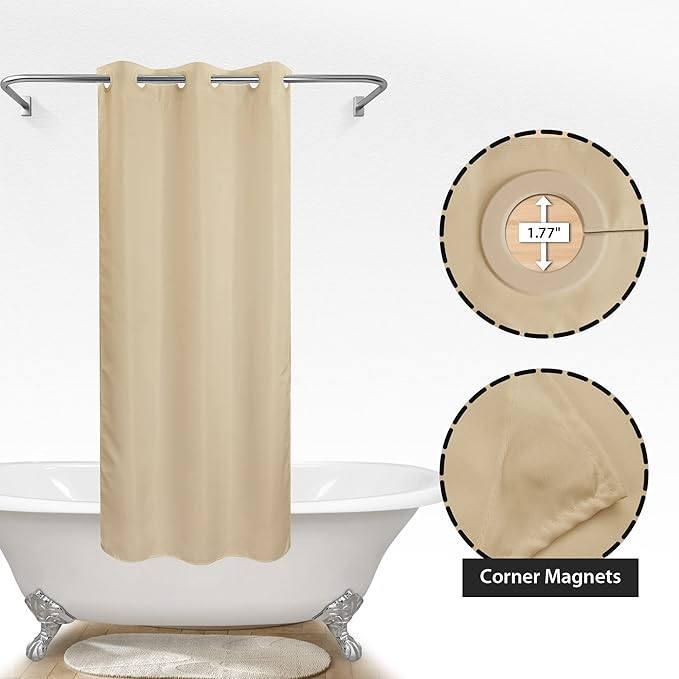 River Dream Stall Size No Hook Beige Shower Curtain Soft Microfiber - Image 5