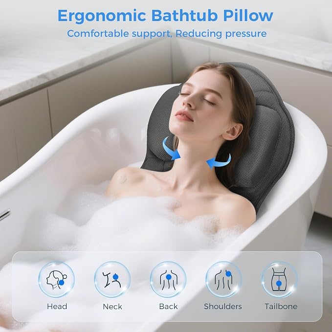 Full Body Bath Pillow for Tub Ergonomic Bathtub Pillow for Neck and Back Support - Image 3