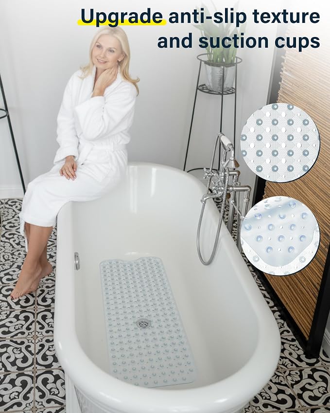 Non Slip Bathtub Mat for Tub & Shower, Machine Washable 40"x16" Anti Slip Bath - Image 2