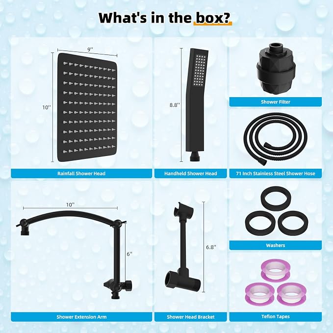 Hibbent All Metal 10'' Filtered Rainfall Shower Head - Image 8
