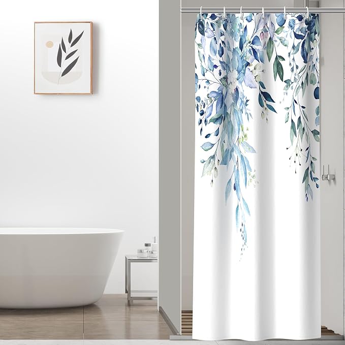 Colorful Star Blue Eucalyptus Waterproof Shower Curtain Set by Colorful+Star