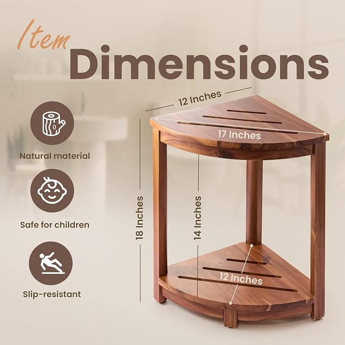HOLANA 18" Wood Corner Shower Bench & Corner Shower Stool - Image 2
