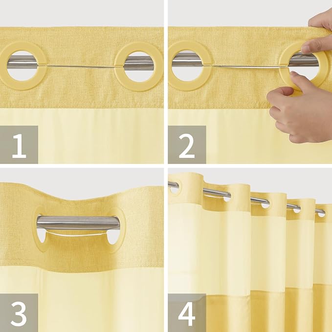 Extra Long No Hooks Needed Linen Textured Shower Curtain - Image 4