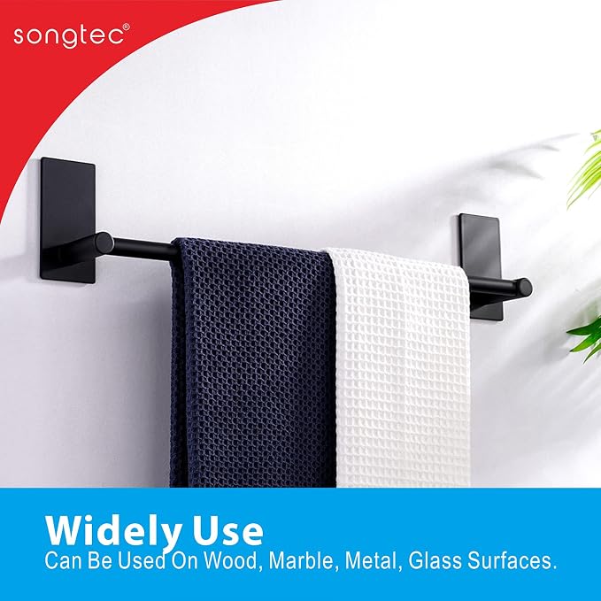 Adhesive Bath Towel Bar 24-inch Black, No Drill Stick On Towel Rack, Easy - Image 3