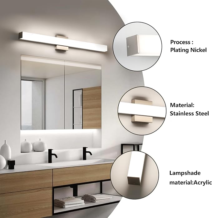 Bathroom Vanity Light Brushed Nickel Square LED 31.5 inch 24W 4000K Natural - Image 2