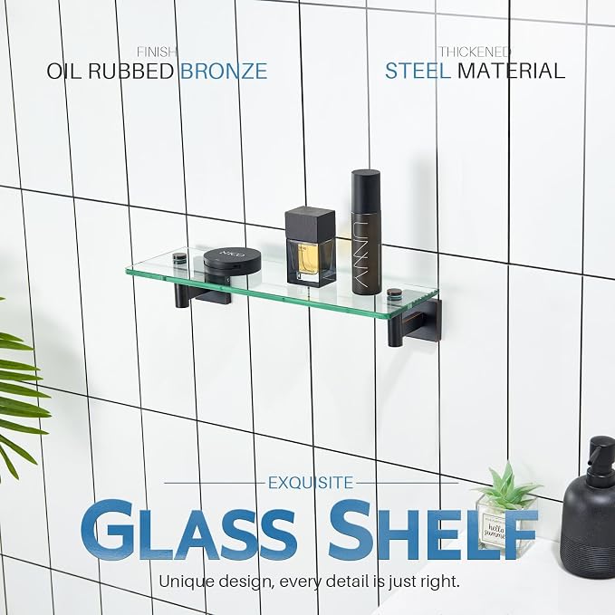 KOKOSIRI Wall Shelves Bathroom Hardware Glass Floating Shelf 16-Inch - Image 3