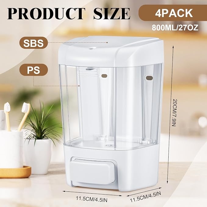 Hushee 4 Pcs Plastic Wall Mounted Soap Dispenser Commercial Manual Soap - Image 2