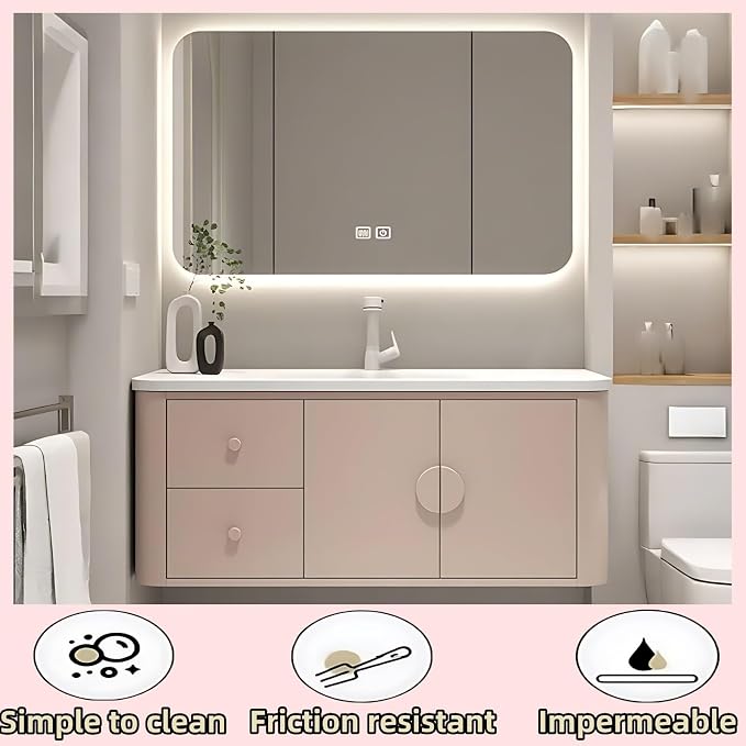 56IN Pink Modern Bathroom Vanity - Image 6
