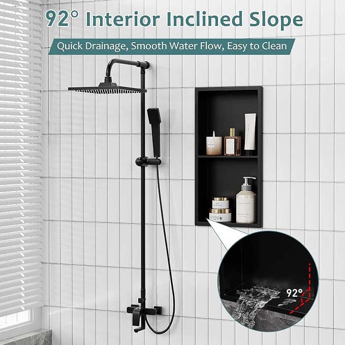 No Tile Needed Shower Niche, Recessed Black Stainless Steel Wall Cabinet Insert - Image 4