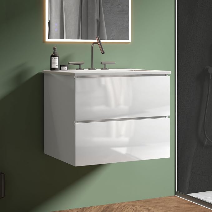 24" Bathroom Vanity with Sink, Modern Floating Vanity with Double Soft Closing by LittleTulip
