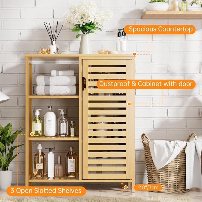 HITNET Bathroom Floor Cabinet, Bamboo Storage Cabinet - Image 5