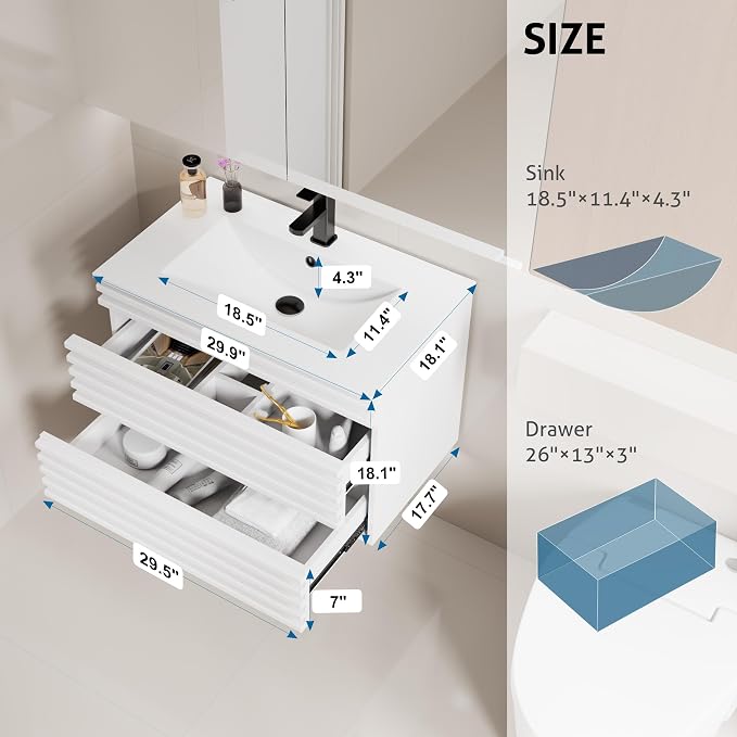 LUCKWIND 30" Floating Bathroom Vanity - Image 2