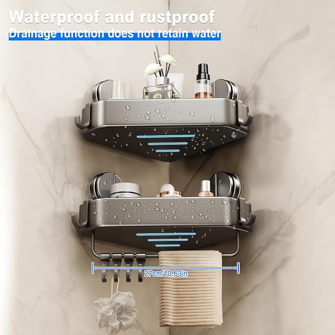 Suction Cup Shower Caddy Corner, 2 Pack Suction Corner Shower Shelves No - Image 4