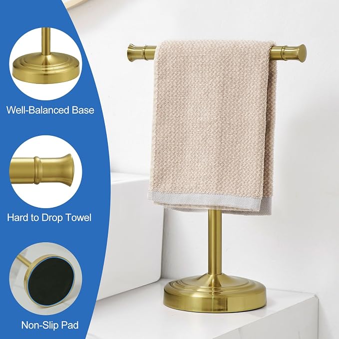 RUMOSE 13 Inch Brushed Gold Towel Stand Hand Towel Holder Bathroom Kitchen - Image 4