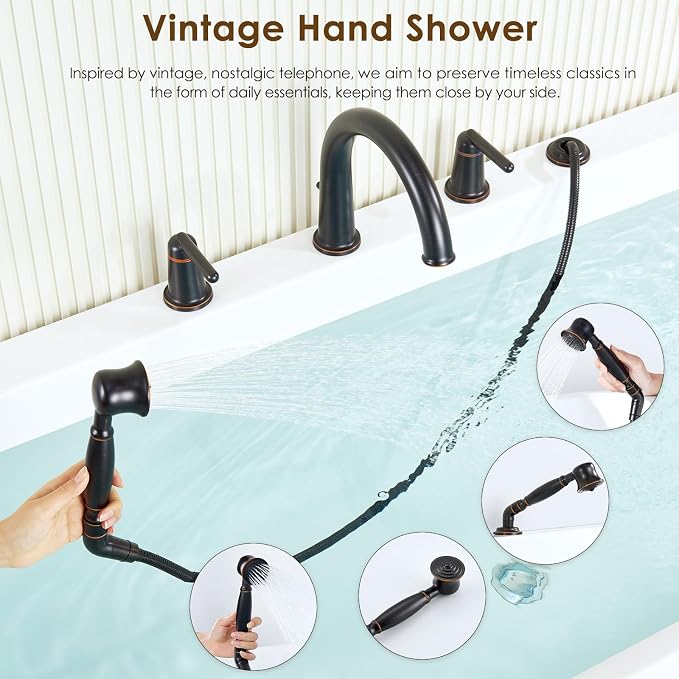 Bathtub Faucet with Sprayer Bathroom Brass Roman Tub Faucet with Rough-in Valve - Image 4