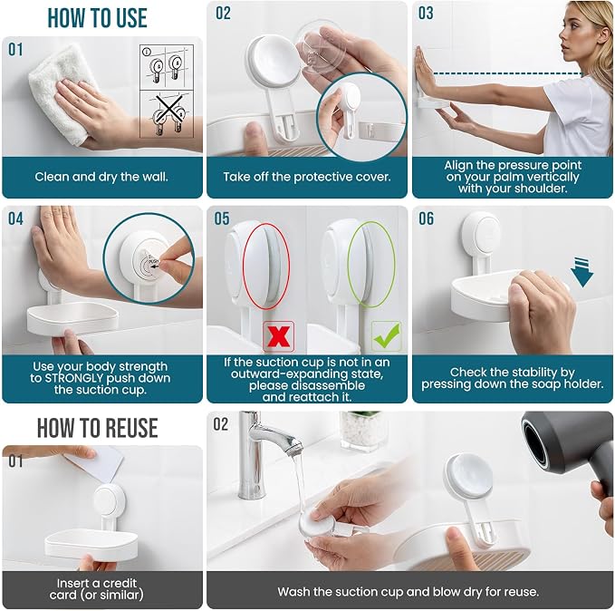 TAILI Soap Dish Soap Holder Suction Cup Powerful Vacuum Suction, Strong Bar - Image 5