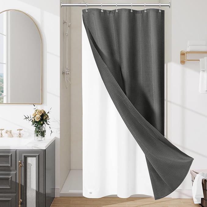 3 in 1 Stall Half Size Charcoal Grey Shower Curtain Set-36 W x 72 H, Modern by Unknown