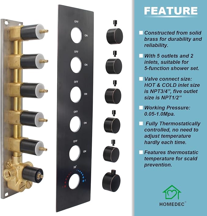 Can Run All Functions Together 5-Way Shower Diverter Valve Kit, HOMEDEC - Image 3
