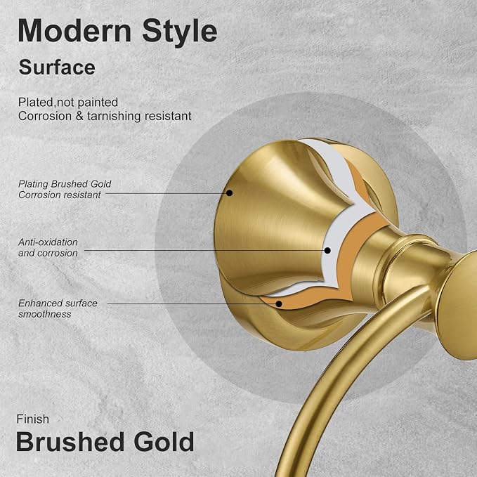 BESy Brushed Gold Bathroom Hand Towel Ring Towel Holder, Rustproof Wall Mounted - Image 5