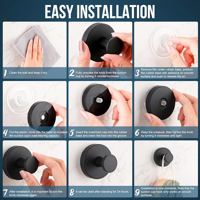 Suction Cup Hook for Shower, 16 Pack Wall Mount Towel Holder, Removable Towel - Image 6