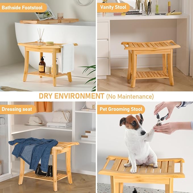 Zhuoyue Bamboo Spa Bath Shower Stool & Bench - Image 5