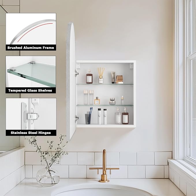 FKWin Silver Medicine Cabinet Mirror, Surface Mount Bathroom Storage Cabinet - Image 4