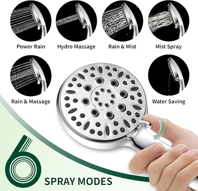 Shower Head, 6 Spray Modes Handheld Showerhead, High Pressure Hand Shower - Image 2
