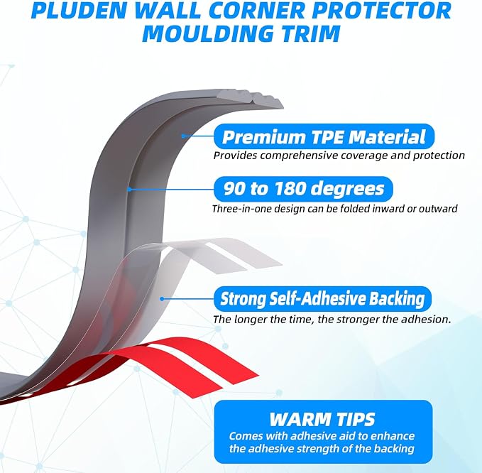 40FT Flexible Wall Corner Protector Moulding Trim, Peel and Stick Inside & - Image 2