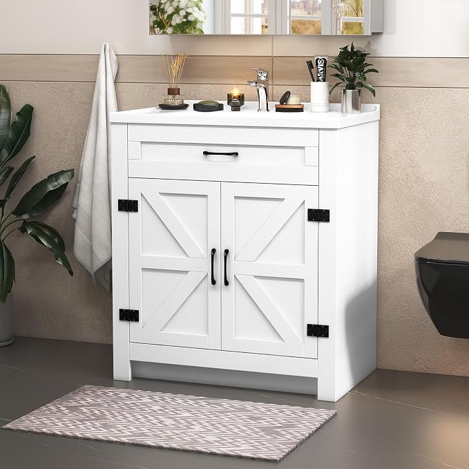 32inch Bathroom Sink Vanity Combo, Small Freestanding Single Bath Vanity Sink - Image 3