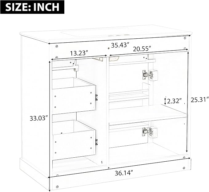 36 in Bathroom Vanity with Sink, Drawers and Flip-Out Drawers, Modern Solid - Image 5