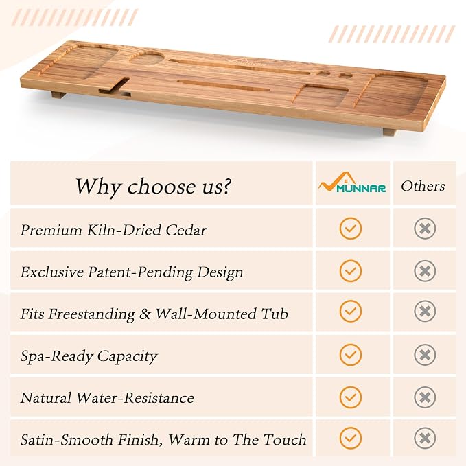 Bathtub Tray for Freestanding Bath, Solid Pine Wood Bath Tray for Tub, Bath - Image 5