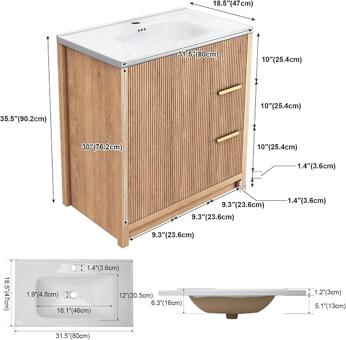30'' Bathroom Vanity with Ceramic Single Sink Combo, Small Freestanding - Image 2