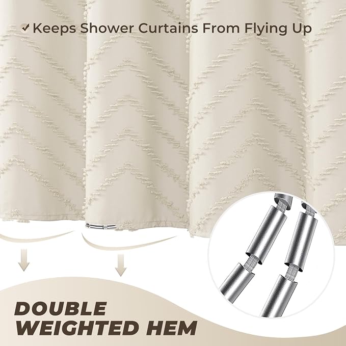 Extra Long 72 x 96 Cream Shower Curtain Boho Farmhouse Shower Curtain Tufted - Image 4
